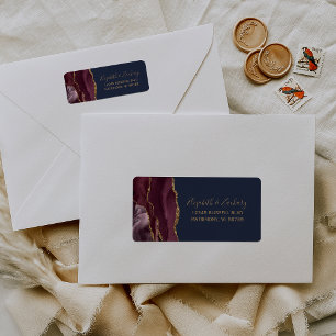 Burgundy Gold Navy Blue Wedding Return Address
