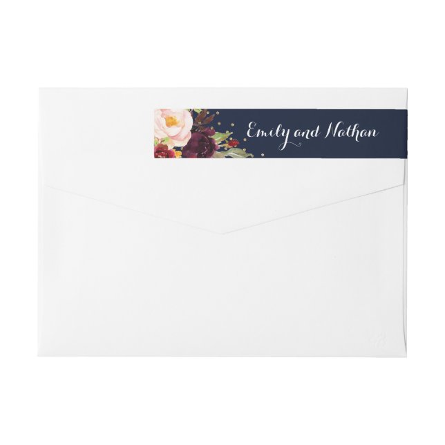Burgundy Gold Navy Confetti Envelope Belly Band Wrap Around Label (Back)