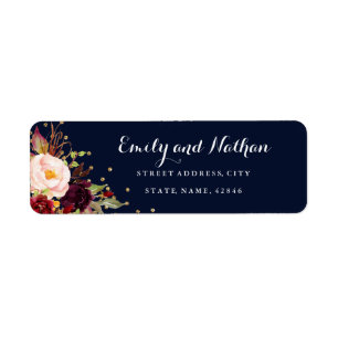 Burgundy Gold Navy Floral Return Address Label