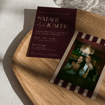 Burgundy Gold Old Money Stripes Photo Wedding
