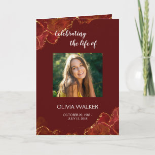  Burgundy & Gold Order of Service Folded Program Programme