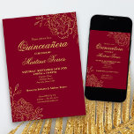 Burgundy Gold Outline Flowers Floral Quinceanera Invitation<br><div class="desc">Part of our Gold and Burgundy Quinceanera Collection, these elegant Quinceanera Invitations can be completely personalised with your custom details. The chic floral design features fine botanical line drawings of flowers and leaves in gold, along with classy script typography on a burgundy background. An alternative version of this invitation is...</div>