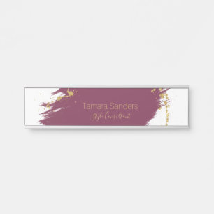 Burgundy Gold Paint Strokes - Hanging Name Plate