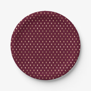 Burgundy Gold Pattern Paper Plate