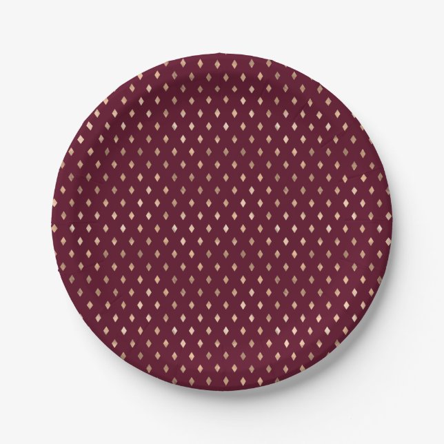 Burgundy Gold Pattern Paper Plate (Front)
