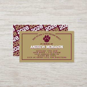 Burgundy & Gold Pawprint Mini Graduation Invites