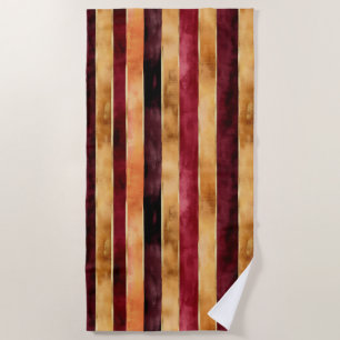 Burgundy Gold Peach Stripes Christmas Beach Towel