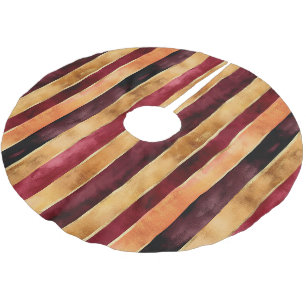 Burgundy Gold Peach Stripes Christmas Brushed Polyester Tree Skirt