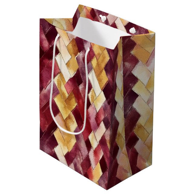 Burgundy Gold Peach Zigzag Christmas Medium Gift Bag (Front Angled)