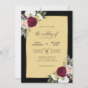 Burgundy Gold Peony Wedding Invitation