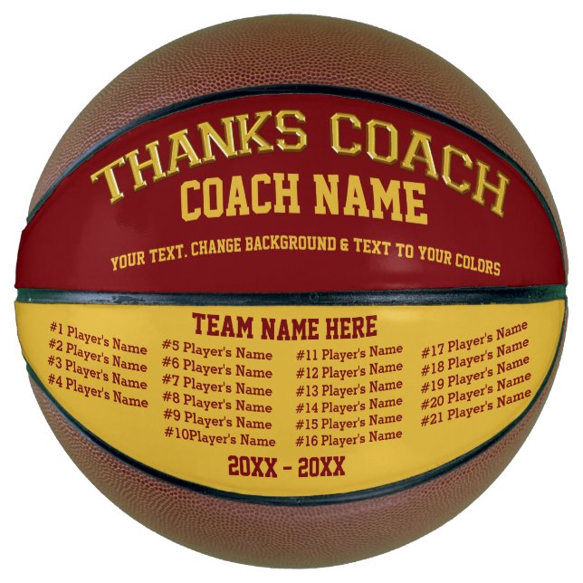 Burgundy Gold Personalised Basketball Coach Gifts (Front)
