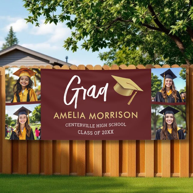 Burgundy Gold Photo Collage Graduate Graduation Banner (Creator Uploaded)