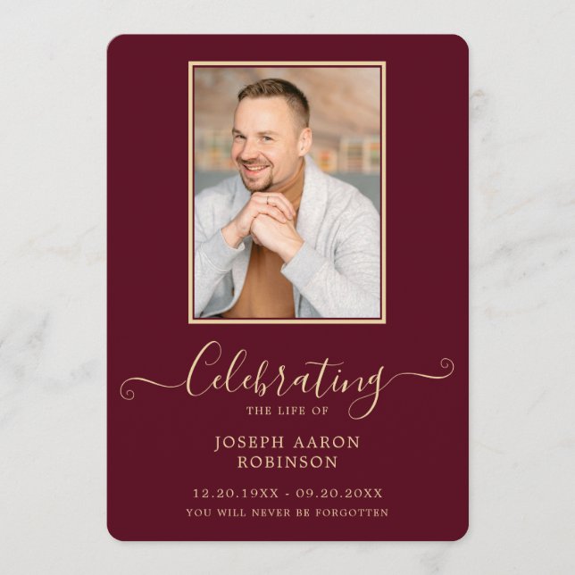 Burgundy Gold Photo Funeral Order of Service  Programme (Front)