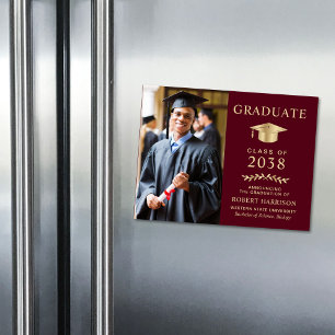 Burgundy Gold Photo Graduation Announcement
