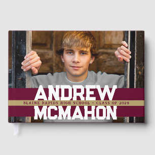 Burgundy & Gold Photo Graduation Personalised Guest Book