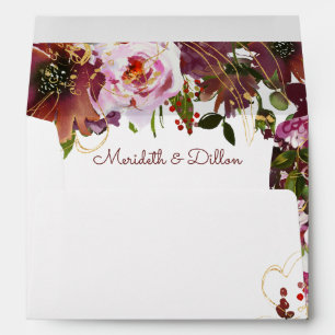 Burgundy Gold Pink Floral Return Address Envelope