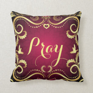 Burgundy Gold Pray Pattern Print Design Cushion