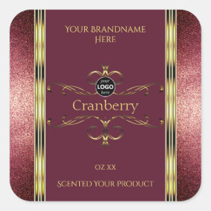 Burgundy Gold Product Labels Glitter Borders Logo