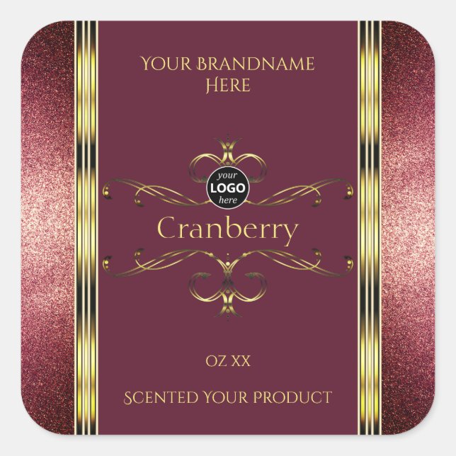 Burgundy Gold Product Labels Glitter Borders Logo (Front)