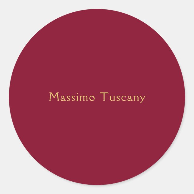 Burgundy Gold Professional Trendy Minimalist Text Classic Round Sticker (Front)