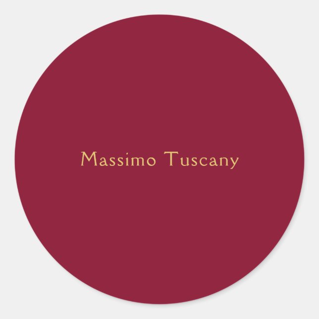 Burgundy Gold Professional Trendy Minimalist Text Classic Round Sticker (Front)