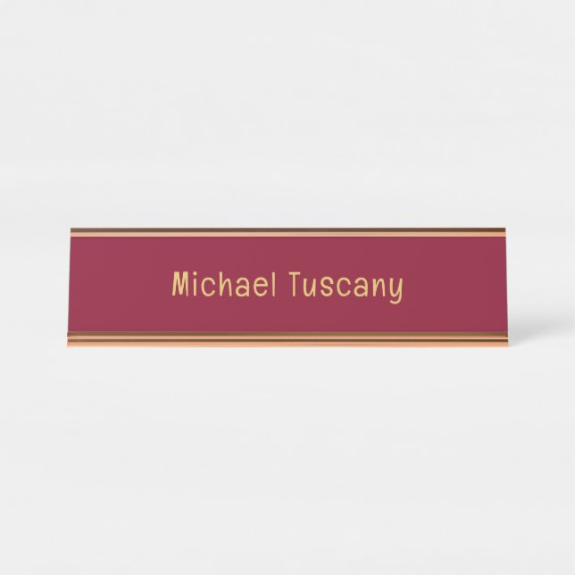 Burgundy Gold Professional Trendy Minimalist Text Desk Name Plate (Front)