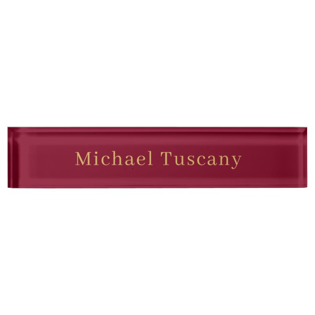 Burgundy Gold Professional Trendy Minimalist Text Nameplate (Front)