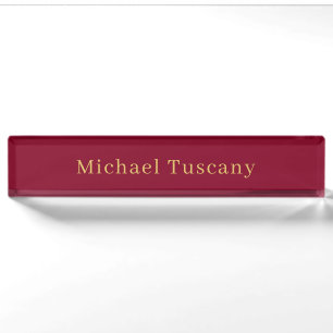 Burgundy Gold Professional Trendy Minimalist Text Nameplate