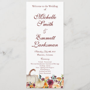 Burgundy Gold Pumpkin Fall Autumn Wedding Programme