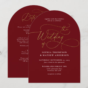 Burgundy Gold QR Code All in one Arch Wedding Invitation