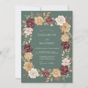 Burgundy Gold Ranunculus Soft Eucalyptus Wedding Invitation