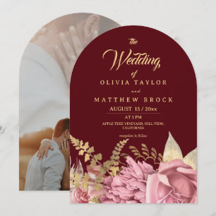 Burgundy Gold Rose ⎮ Blush Floral Wedding Invitation