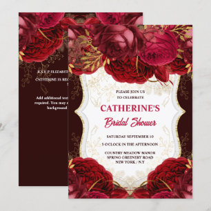 Burgundy gold rose watercolor bridal shower chic invitation