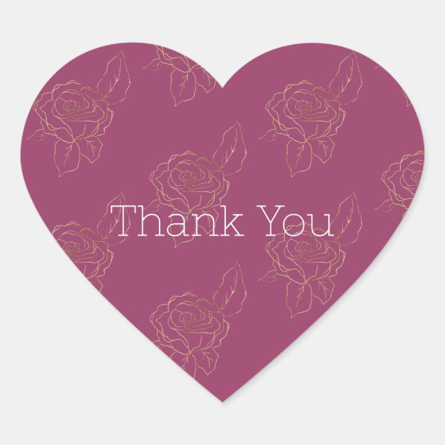 Burgundy Gold Roses Heart Sticker (Front)