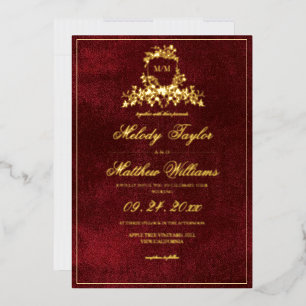 Burgundy & Gold Royal Calligraphy Crest Wedding