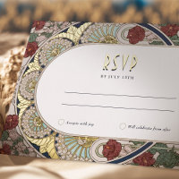 Burgundy Gold RSVP Reply Vintage Art Nouveau