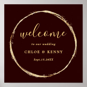 Burgundy & Gold Rustic Gold Circle Wedding Welcome Poster