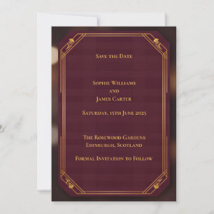 Burgundy Gold Scottish Save the Date Card Rich D