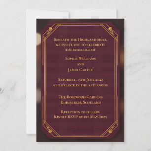 Burgundy Gold Scottish Wedding Invitation   Rich R