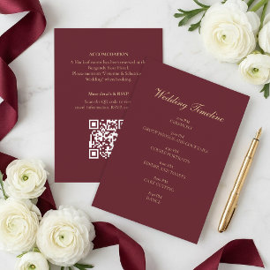 Burgundy Gold Script Minimal Wedding Timeline Card