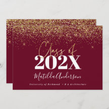 burgundy gold script modern elegant graduation