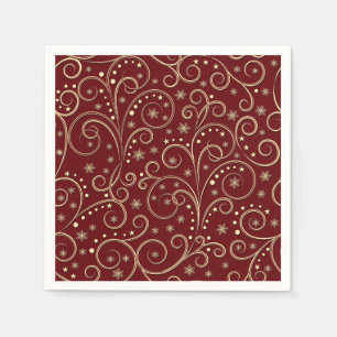 Burgundy Gold Scroll Paper Napkins, Luxury Party Napkin