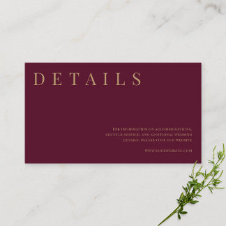 Burgundy & Gold Simple Formal Wedding Details Enclosure Card