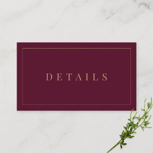 Burgundy & Gold Simple Formal Wedding Details  Enclosure Card