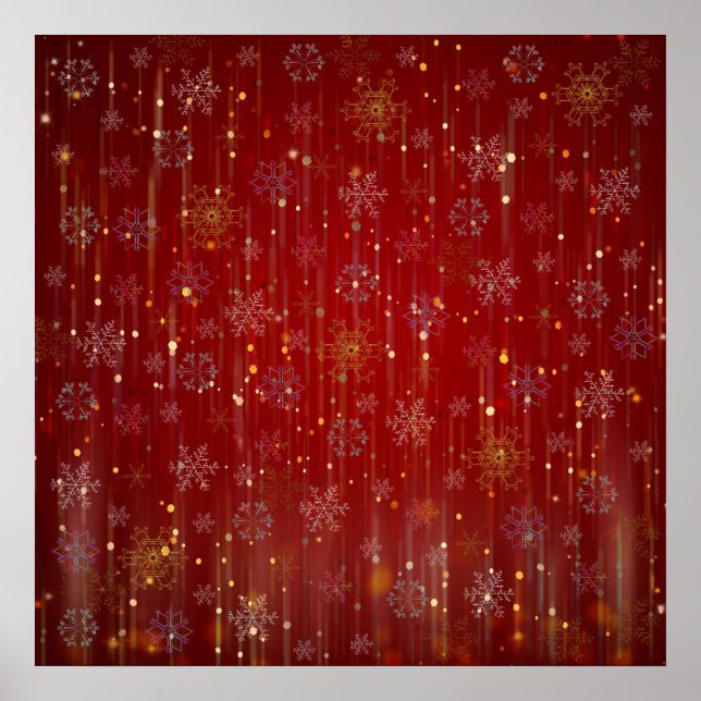 Burgundy Gold Sparkling Snow Flakes Poster (Front)