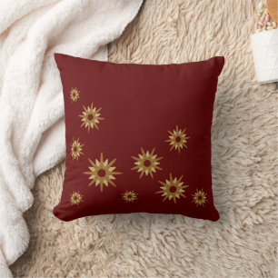 Burgundy & Gold Starburst Design Throw Pillow