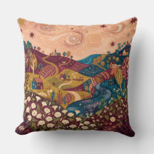 Burgundy Gold Starry Night Throw Pillow