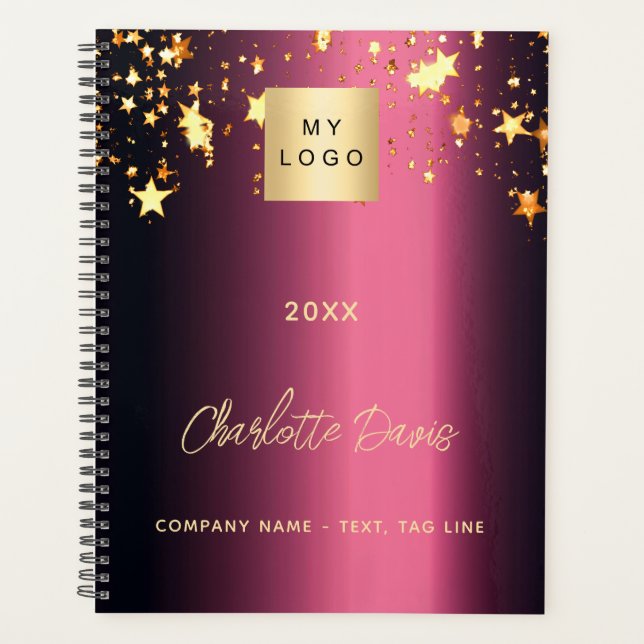 Burgundy gold stars business logo 2026 planner (Front)