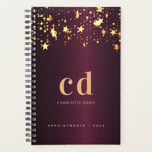 Burgundy gold stars monogram 2025 planner