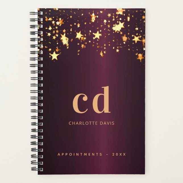 Burgundy gold stars monogram 2026 planner (Front)